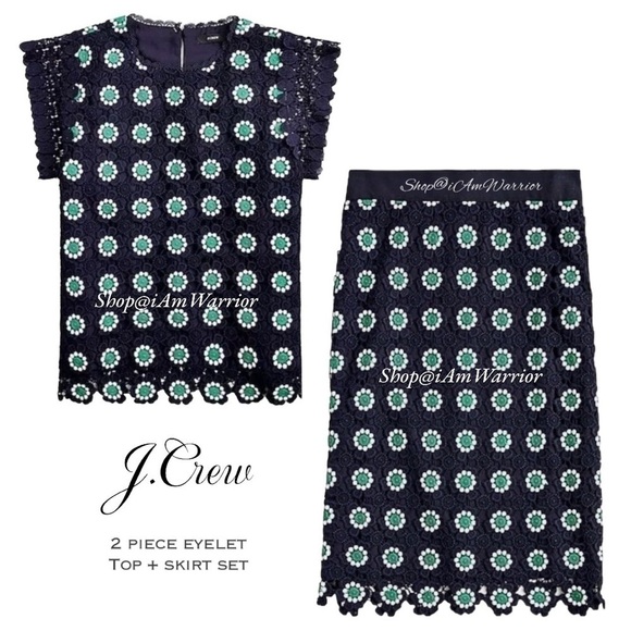 J.Crew NWT 2PC navy floral eyelet top & pencil skirt set *shop@iamwarrior - Picture 1 of 15